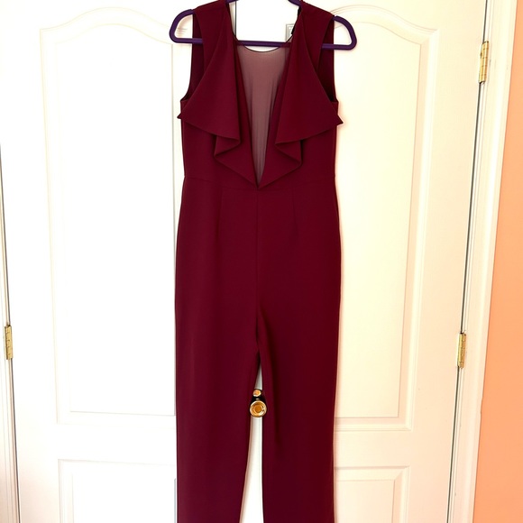 BCBGMAXAZRIA Sheer Paneled Wide Leg Jumpsuit